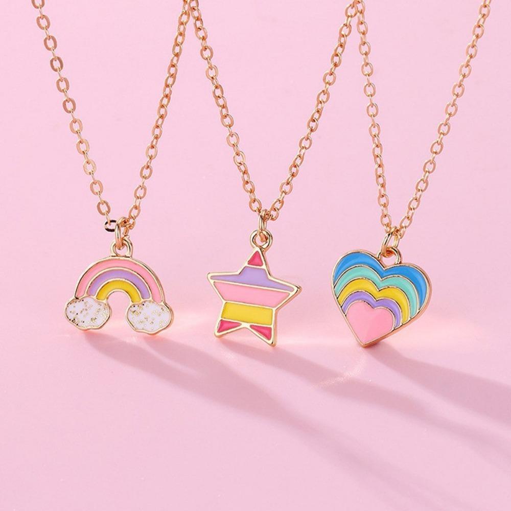 Children's Oil Rainbow Love Necklace BFF Good Friend Set Necklace Female Light Luxury Girlfriend Necklace
