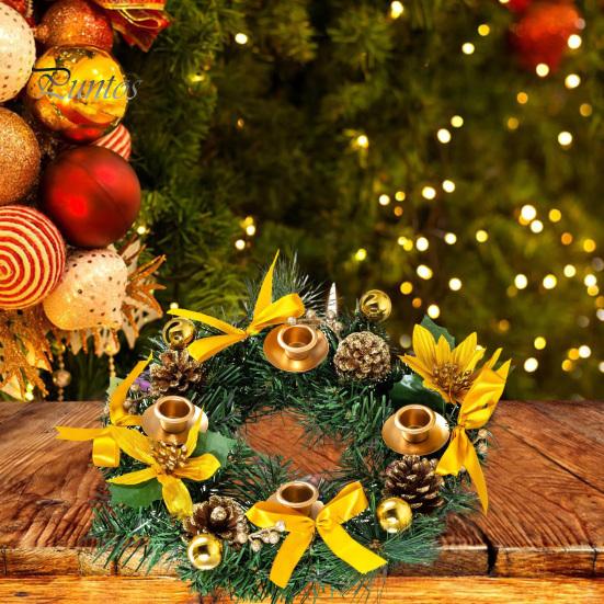 Christmas Wreath 12 Inch Reusable Artificial Pine Needle Wreath with 4 Candle Holders Christmas Wreath with Ribbon Pinecone Berries for Home