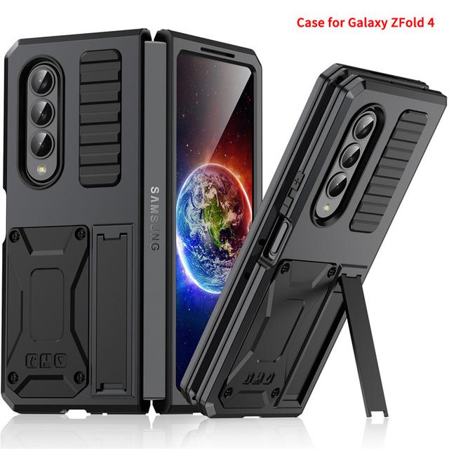 

Для Samsung Galaxy Z Fold 4 5g чехол Anti Drop Heavy Duty Protection Z Fold4 Kickstand Hard Metal Case For Z Fold4 Case Only чёрный