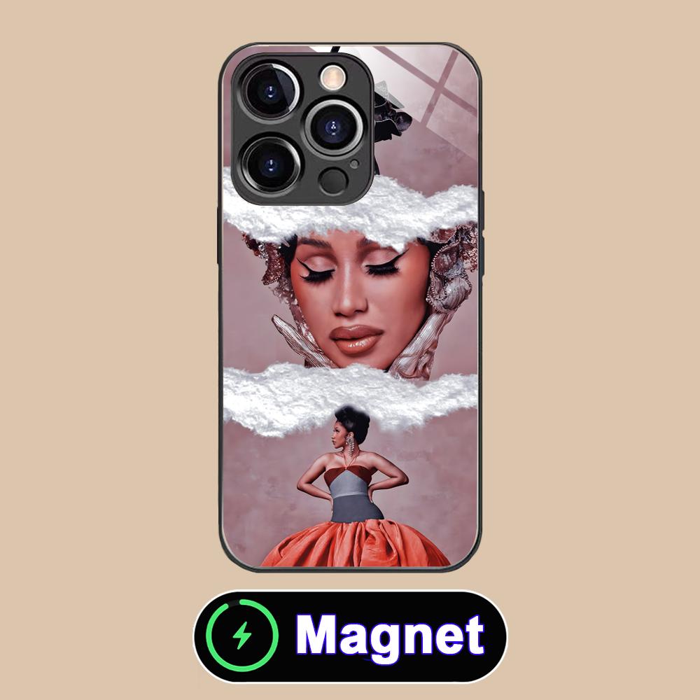Cardi B Glass MagSafe Mobile Phone Case for iPhone 17 16 15 14 13 12 11 Air Pro Max Plus Mini Colorful Cover