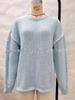 Women's Solid Color Round Neck Long Sleeve Knit Sweater with Drawstring - European & American Style