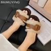 Fur Flats Women Slippers Fashion Platform Short Plush Buckle Winter Shoes 2025 Trend Designer Walking Home Chaussures Ladies