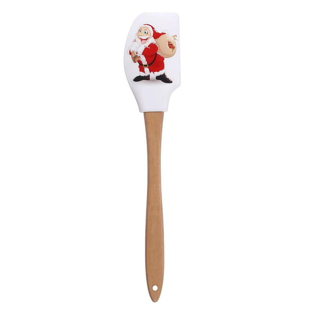 Holiday-Themed Silicone Mixing Spoon with Wooden Handle