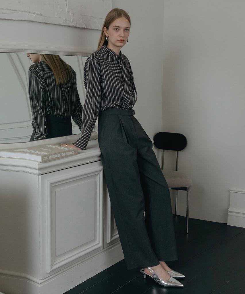 Illoje Double Tuck Wide Belted Slacks (Charcoal)