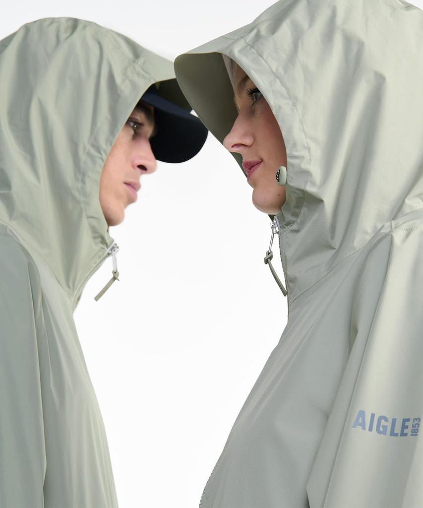 Aigle Official MTD Rain Pack Pocketable Hooded Sage Size Small Waterproof, Breathable, Water-Repellent Zip-Up Coat, Green,