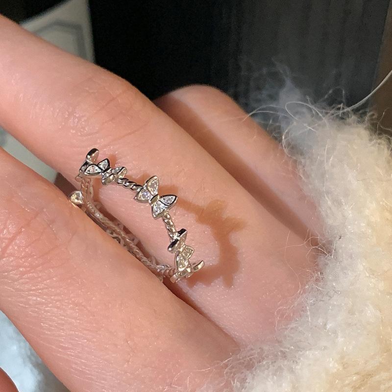 Niche Design Sense Zircon Butterfly Metal Ring Women'S Senior Personality Simple And Versatile Temperament Fashion Ring