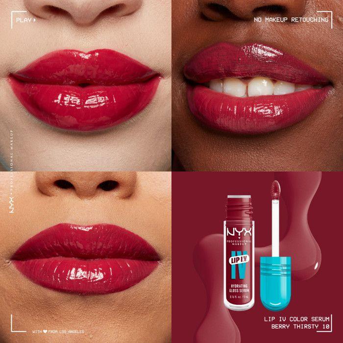 NYX Professional Makeup, Lip IV, Gloss, fino a 12 ore di idratazione, altamente pigmentato, finish brillante, Berry Thirsty