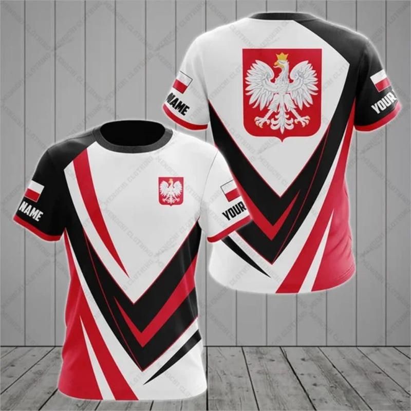 T-shirt à manches courtes et col ras du cou pour homme, surdimensionné, ample, à la mode, avec Badge de drapeau polonais, Camouflage de guerrier imprimé en 3D, séchage rapide