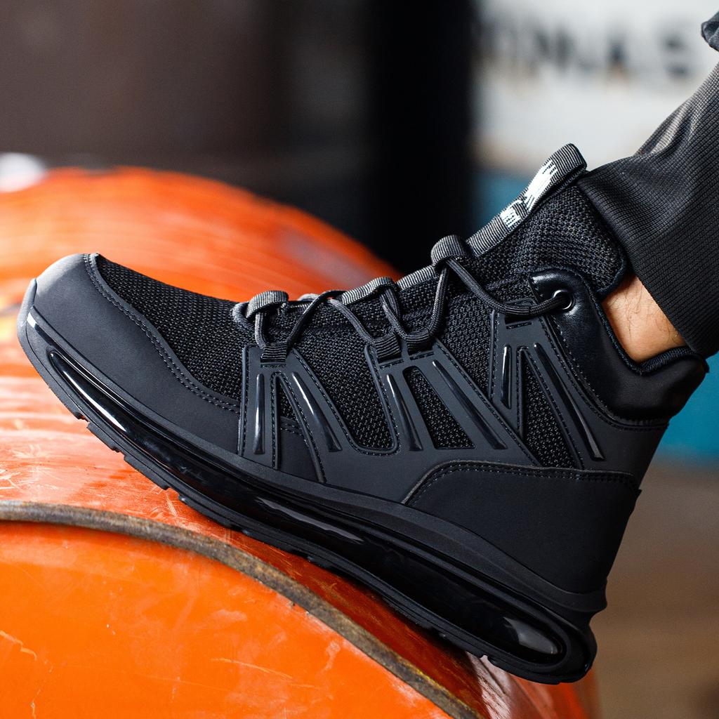 Men Women Steel Toe Safety Shoes Rotating Push Button Puncture Proof Work Sneakers Breathable Anti-smash Anti-stab Construction Security Shoes