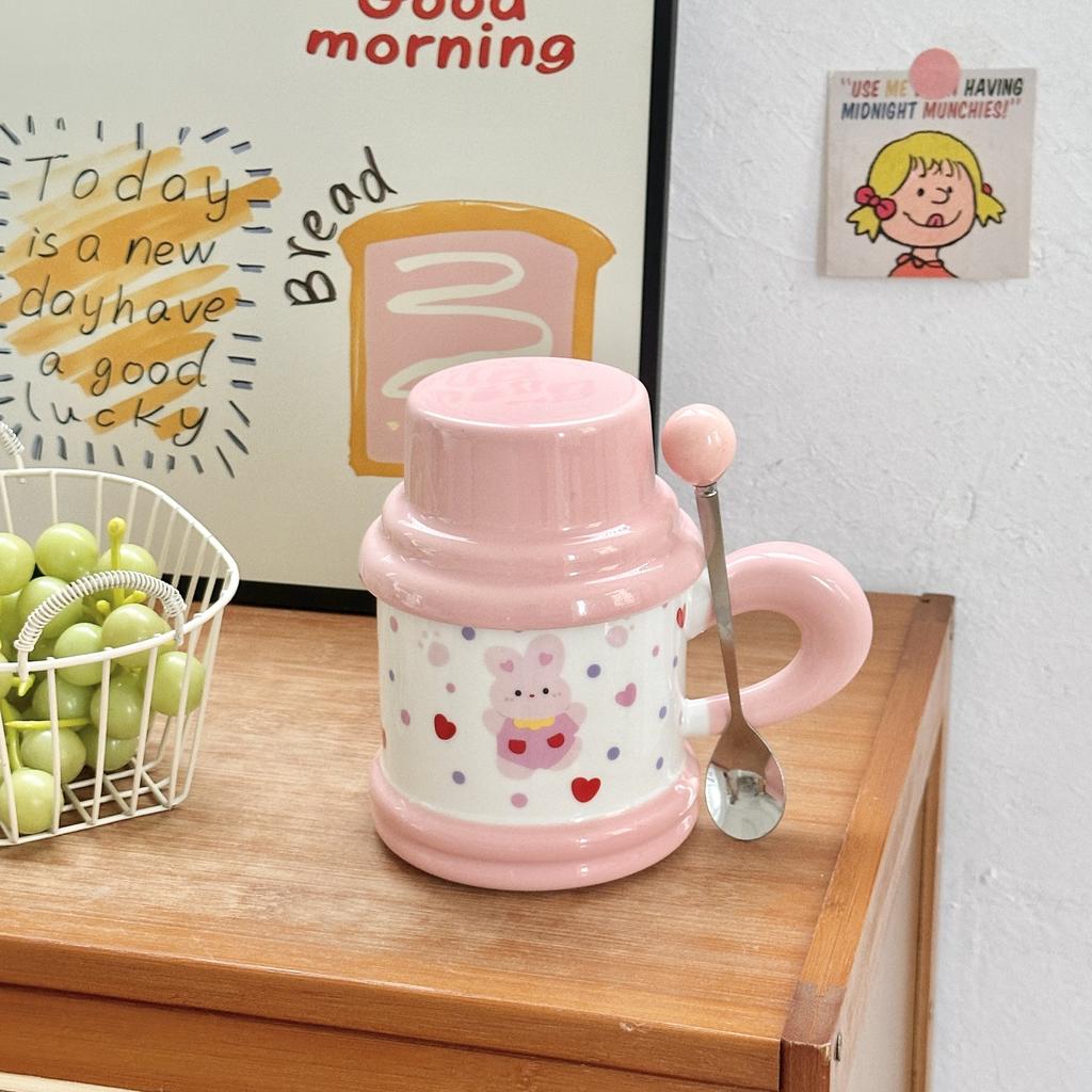 Cute Polka Dot Puppy Couple Water Cup High Value Ceramic Mug with Lid for Home Breakfast Coffee Cup
