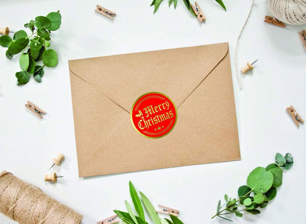 50-500Pcs Round 1 Inch Merry Christmas Golden Plated Stickers Gift Candy Box Homemade Cookies Bag Sealing Decoration Decals