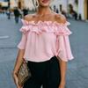 Sommer 2026 neue europäische und amerikanische grenzüberschreitende Damenbekleidung im Außenhandel, sexy One-Shoulder-Shirt, Puffärmel, einfarbig, Spitze
