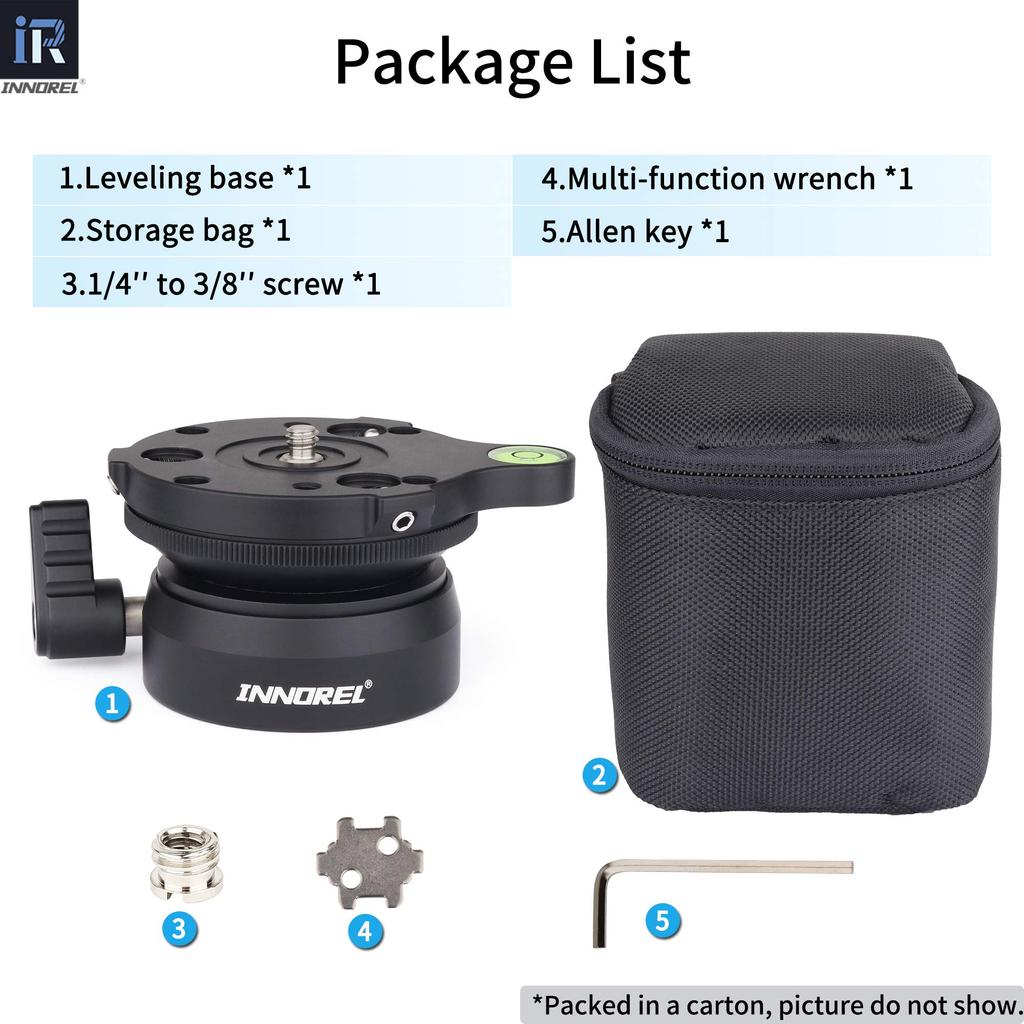 INNOREL LB60 Leveling Base Leveler Adjust Plate Low Center of Gravity Tripod Head Aluminum Alloy Male Thread Fine Thread Maximum Load Capacity 10KG