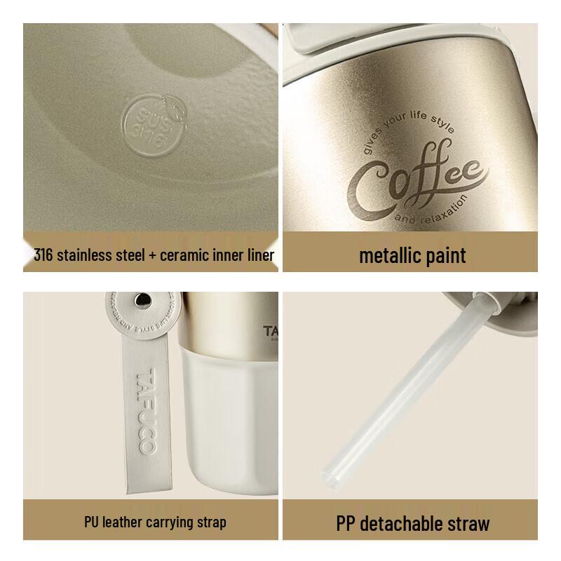 TAFUCO 316 Stainless Steel Ceramic Lined Portable Dual-Drink Travel Mug