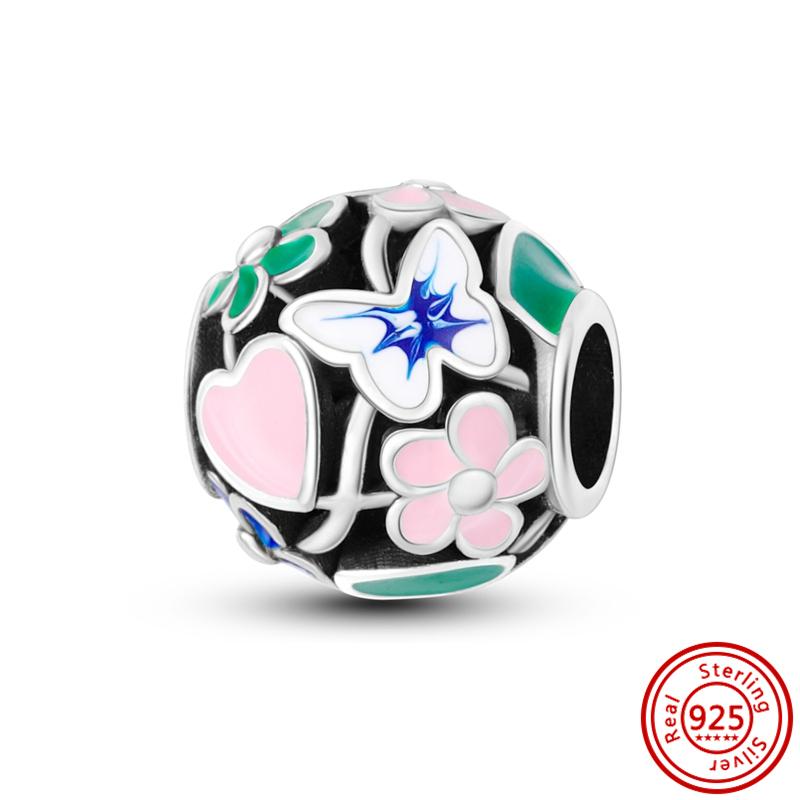 New Fit Original S925 Sterling Silver Charm Dangle Motorcycle Rainbow Evil Eye Dumbbell Bracelets Women DIY Jewelry Gift