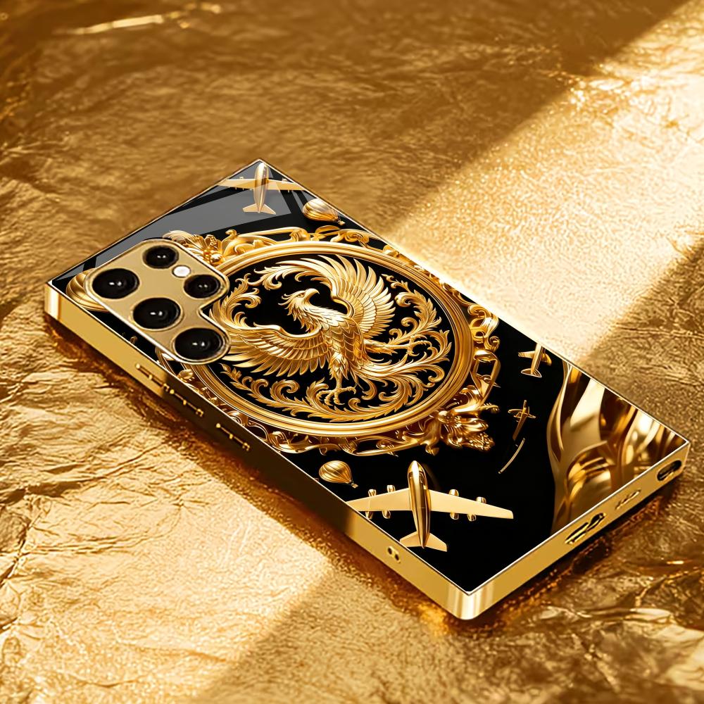 Sparkling Gold Phoenix phone case glass s25 ultra case s26 ultra case for Samsung Galaxy S26 S25 S24 S23 S22 FE Ultra Plus