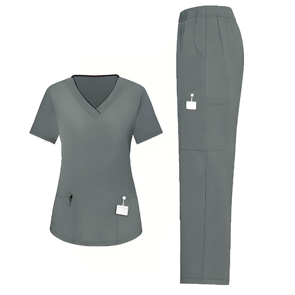 Completo da lavoro da donna ampio e comodo con scollo a V e maniche corte, con tasche multiple