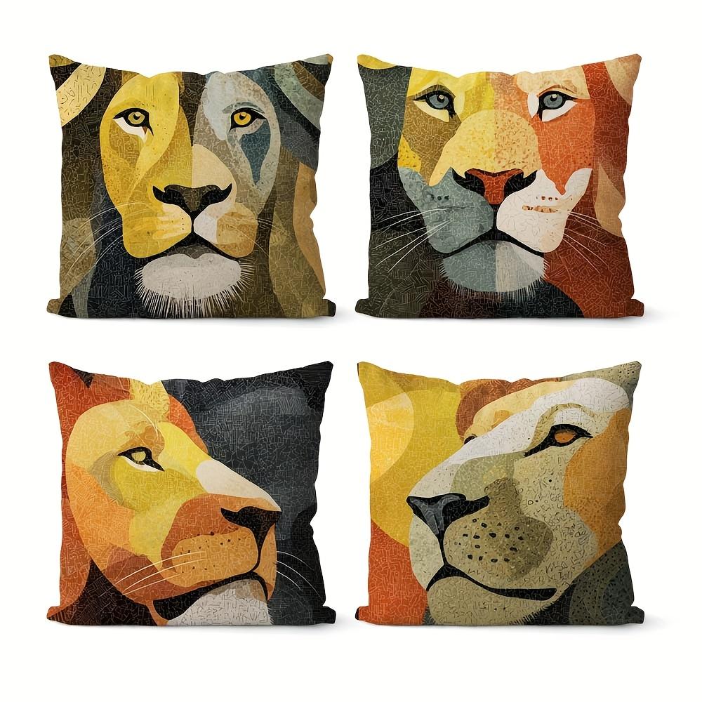 Double-Sided Printed Throw Pillow Covers Modern Abstract Lion Portrait Print Cushion Cases, Bold Wildlife Home Decor Living Room