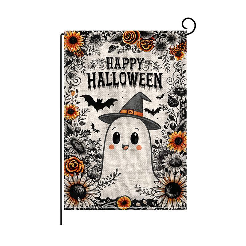Halloween Garden Flag Colorful Checkered Watercolor Print Outdoor Courtyard Decoration Flag Cute Ghost