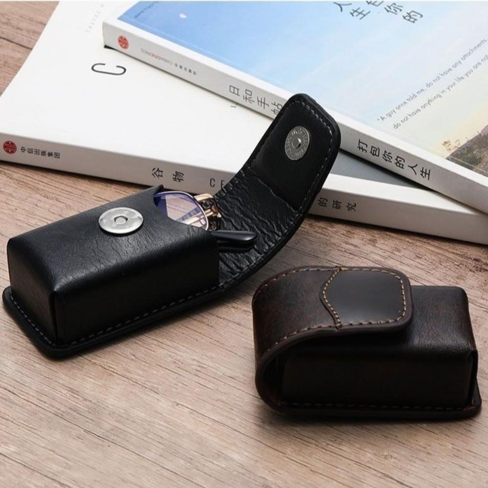 Anti Squeeze Leather Glass Pouch Belt Loop Fold Spectacle Box Eyeglass Case Field Work