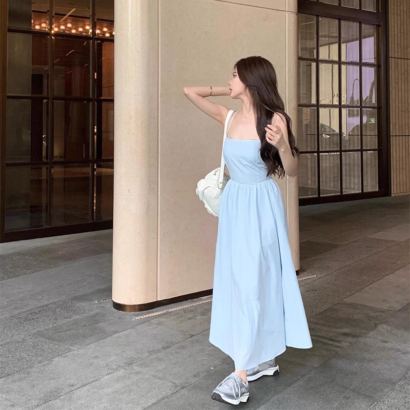 Beach Resort Camisole Dress for Women In Summer, Shoulder Length, Waist Up, Backless Skirt with Straps, A-line Skirt