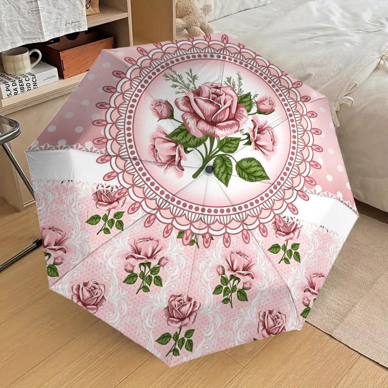 1PC Rose LaceAutomatic Open/Close Umbrella with Windproof, 8-Rib Sturdy Canopy, Durable Ribs, Fashionable Design1268A