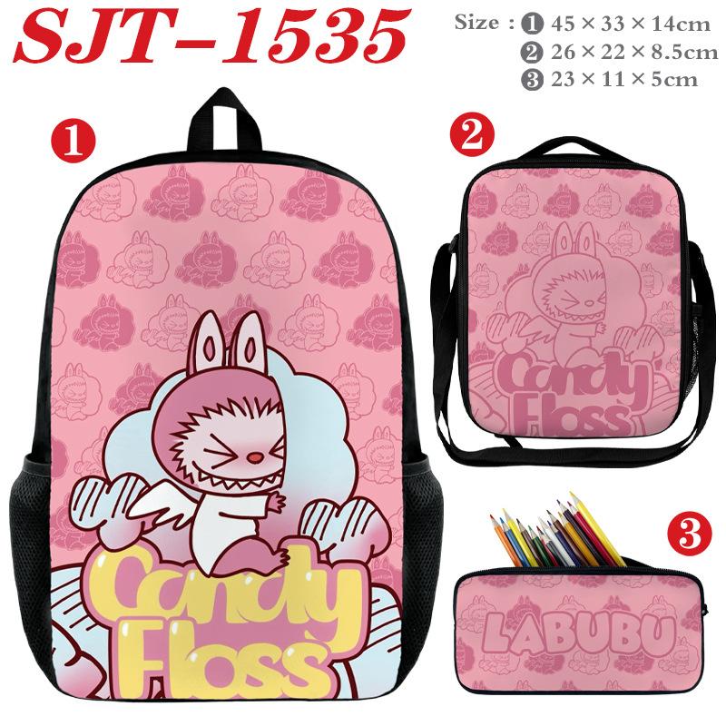 School Bag Labub Elf Peripheral Student Backpack Three-piece Set Backpack Shoulder Bag Pencil Case Study Set