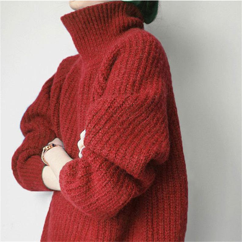 Turtleneck women's loose lazy versatile fashion casual pullover thick stick needle sweater looking thin