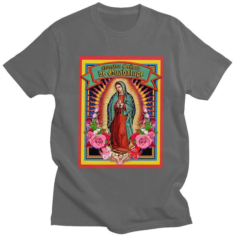Custom Guadalupe Virgin Mary T Shirts for Men Pure Cotton Tee Tops Religious Art Tshirts Short Sleeve Tshirt
