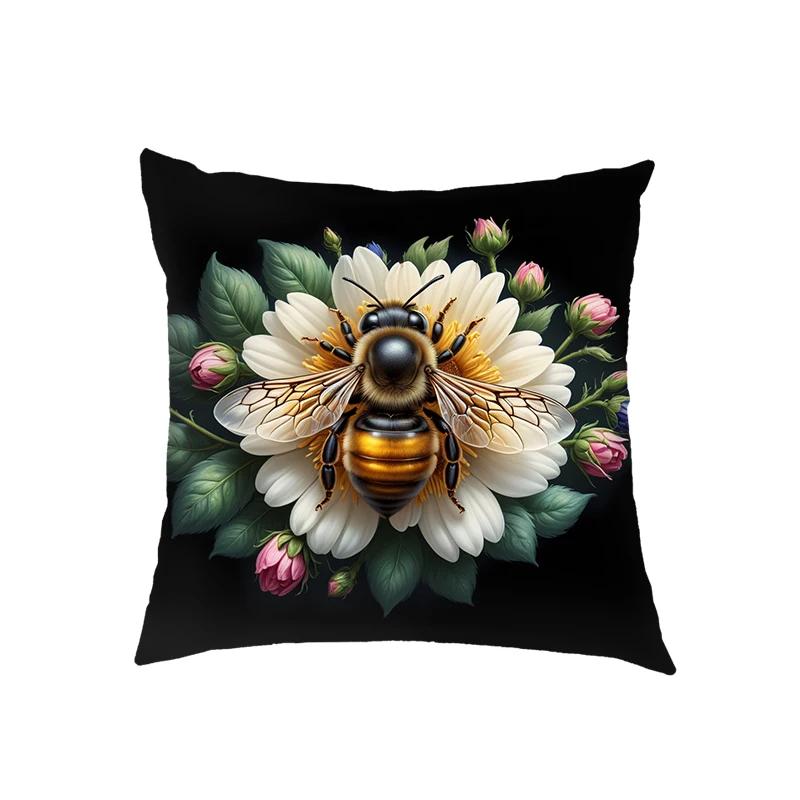 Cartoon Golden Bee and Flower Cushion Covers Dragonfly Pillowcase Sofa Bedroom Office Pillowcases Home Party Car Bedding Gift