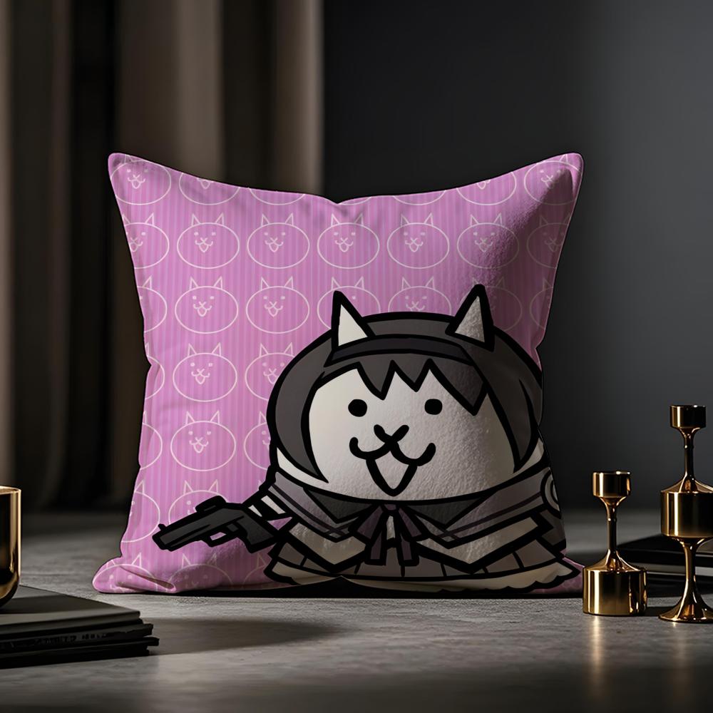 B-Battle Cats Anime Cushion Cover Anti-dustmite Pillowcase Invisible Zipper Silky Short Plush Sofa Cushion Cover
