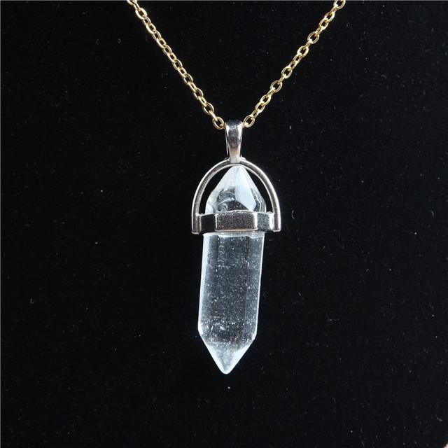 29 stil 42 cm colier din piatră de cristal naturală pilon hexagonal pandantiv cu lanț din aur din oțel inoxidabil pentru bijuterii diy bărbați și femei