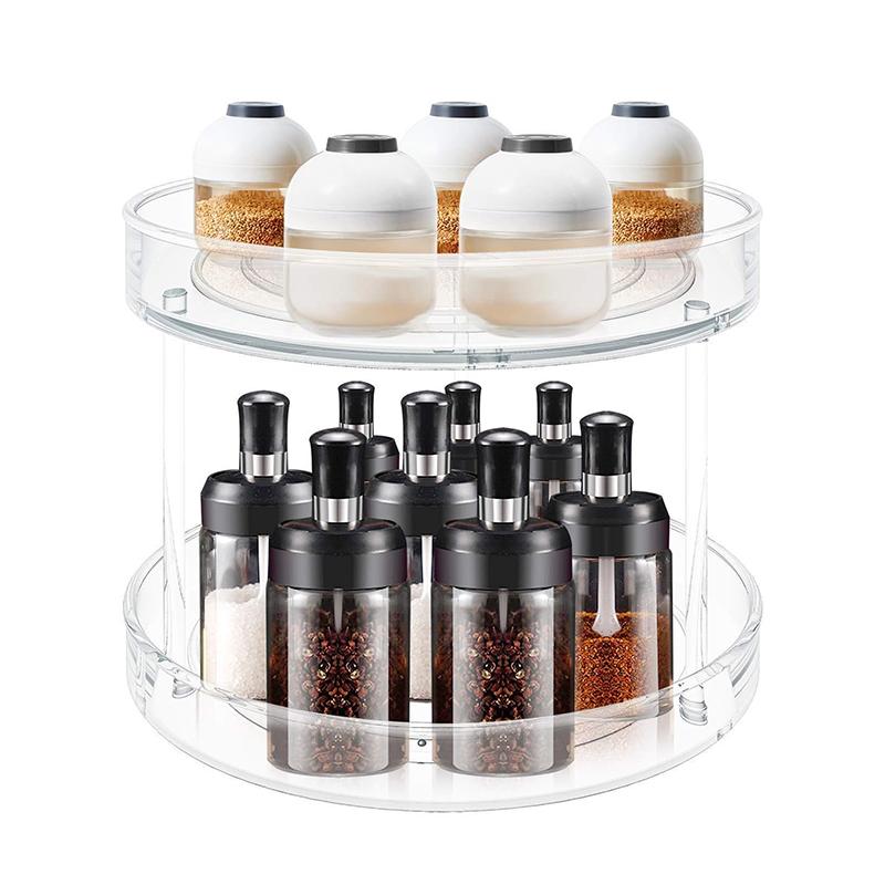 360° Rotating Spice Organizer 2 Tier Transparent Lazy Susan for Kitchen Counter Makeup Shelf Space Saving Turntable