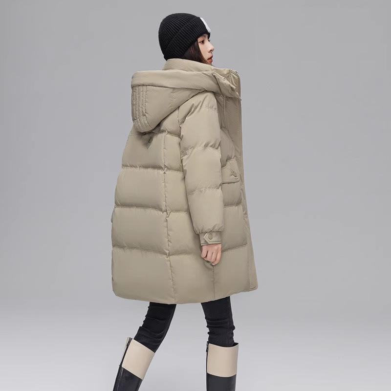 

Женская куртка оверсайз с капюшоном на белом утином пуху - средней длины, утолщенная зимняя модная верхняя одежда S (95-115 lbs) серый/зелёный