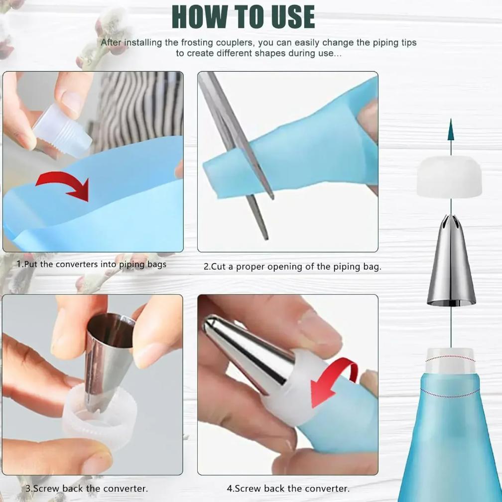 Spritzbeutel Kuchen Dekorierwerkzeuge Wiederverwendbarer Silikon Spritzbeutel Edelstahl Tülle Spritztüllen Gebäckset Backwerkzeuge