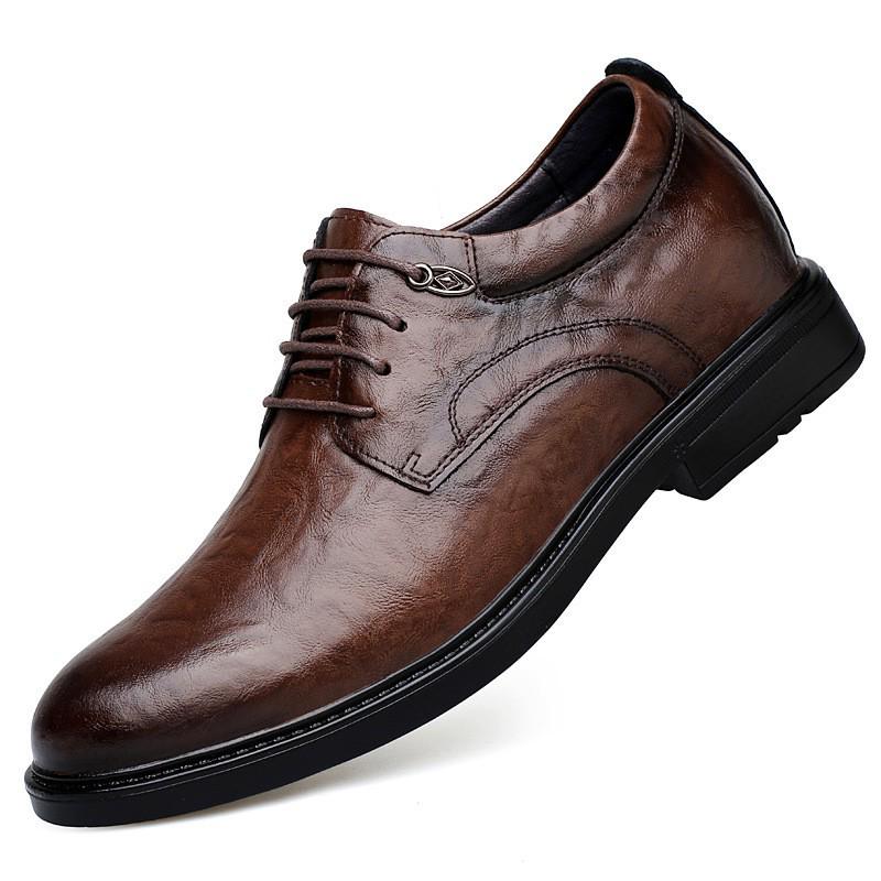 Men s Leather Shoes: Height-Boosting, Versatile Business & Casual 8cm Thick Sole 42