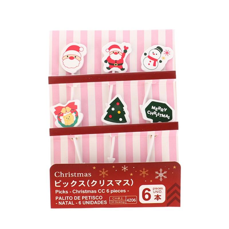 Merry Christmas Animal Fruit Fork Food Grade Plastic Mini Cartoon Kids Cake Fruit Toothpick Bento Lunch Bento Party Decoration