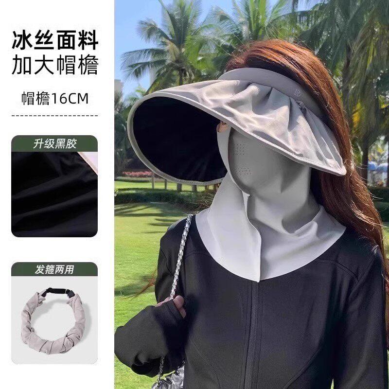 Large brim black plastic shell hat women's summer anti-UV outdoor empty top sun hat foldable headband sun hat