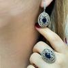 Handmade Sapphire Stone Jewelry Set, Turkish Silver Jewelry, Ottoman Style Silver Sets, 925 Sterling Silver Sets, Hand Craft Jewelry