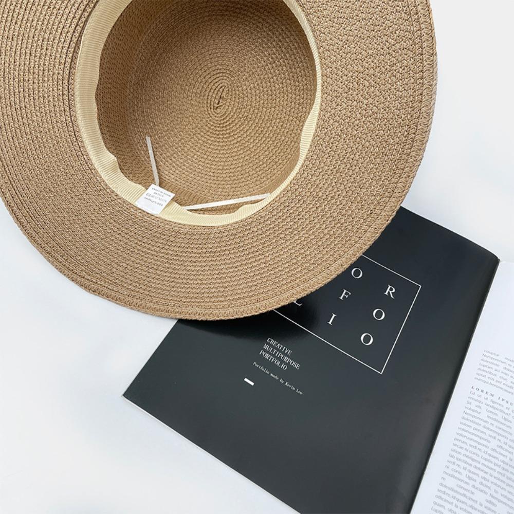 French Style Beach Flat Top Hat Breathable Women's Sun Hat Sunscreen Straw Woven Hat  Outdoor