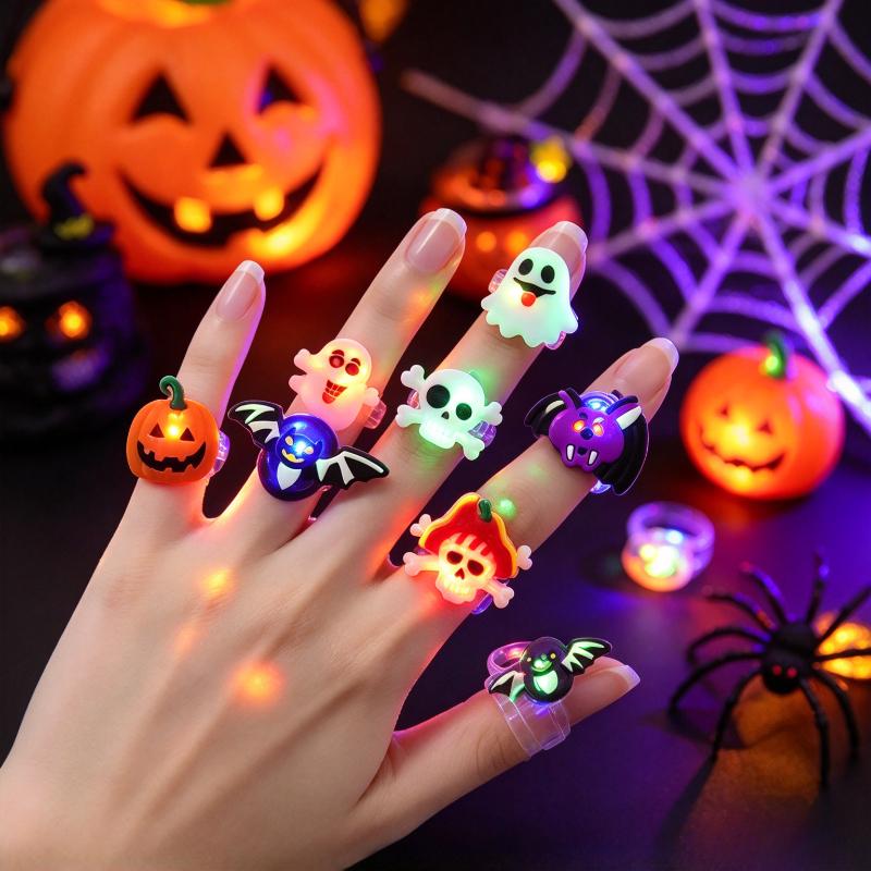 Multi-Item 10/15pcs 3D LED Light-Up Rings, Random Styles, Halloween Christmas Party Favor Packs Gifts