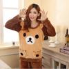 Winter Flannel Thick Pajama Set Adorable Bear Two-piece Sleepwear Set for Sleepwear Slumber Party