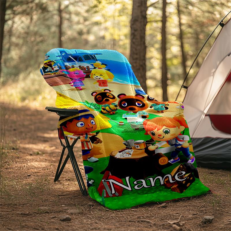 Personalized Custom Name Blanket - Animal Crossing Print Design,Blanket for Sofa,Bed,Travel,Camping - Soft and Warm, Great Gift