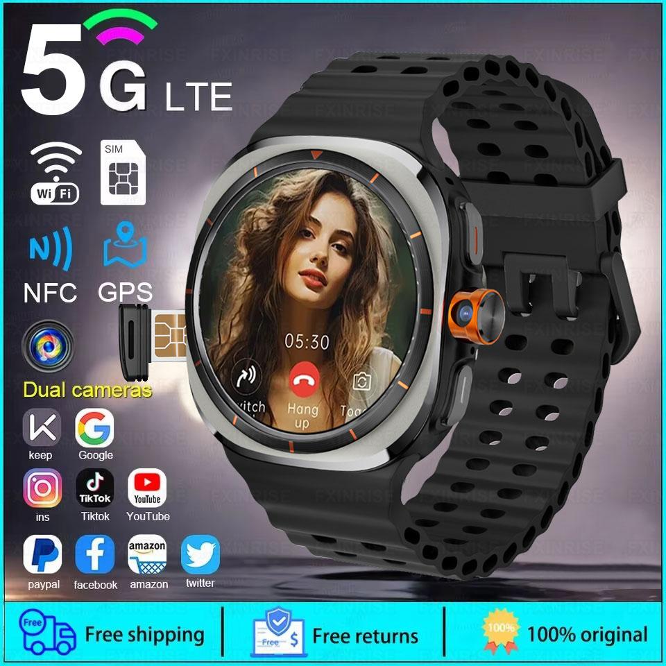 

Смарт-часы 5G с SIM-картой, камера, видеозвонки, аккумулятор 1480 мАч, NFC, GPS, для активного отдыха, Мужские, Женские, Новинка 2025 5G Call чёрный