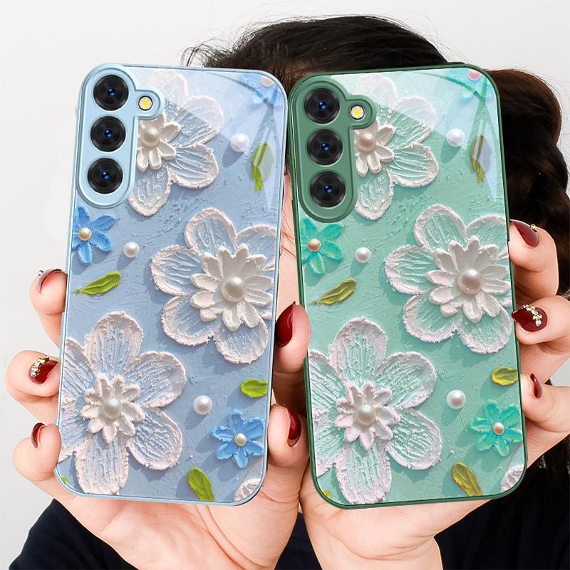 Creme Reis Weiße Blüten Für Samsung S26 S22 S8 S9 S10 S20 Ultra S21 Pro S22 Plus S23 FE S24Ultra S25 Edge S24+ Glas Handyhülle