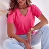 Vibrant Solid Color V-Neck Plus Size Casual Women's T-Shirt, Short Sleeve, 2025 Collection.