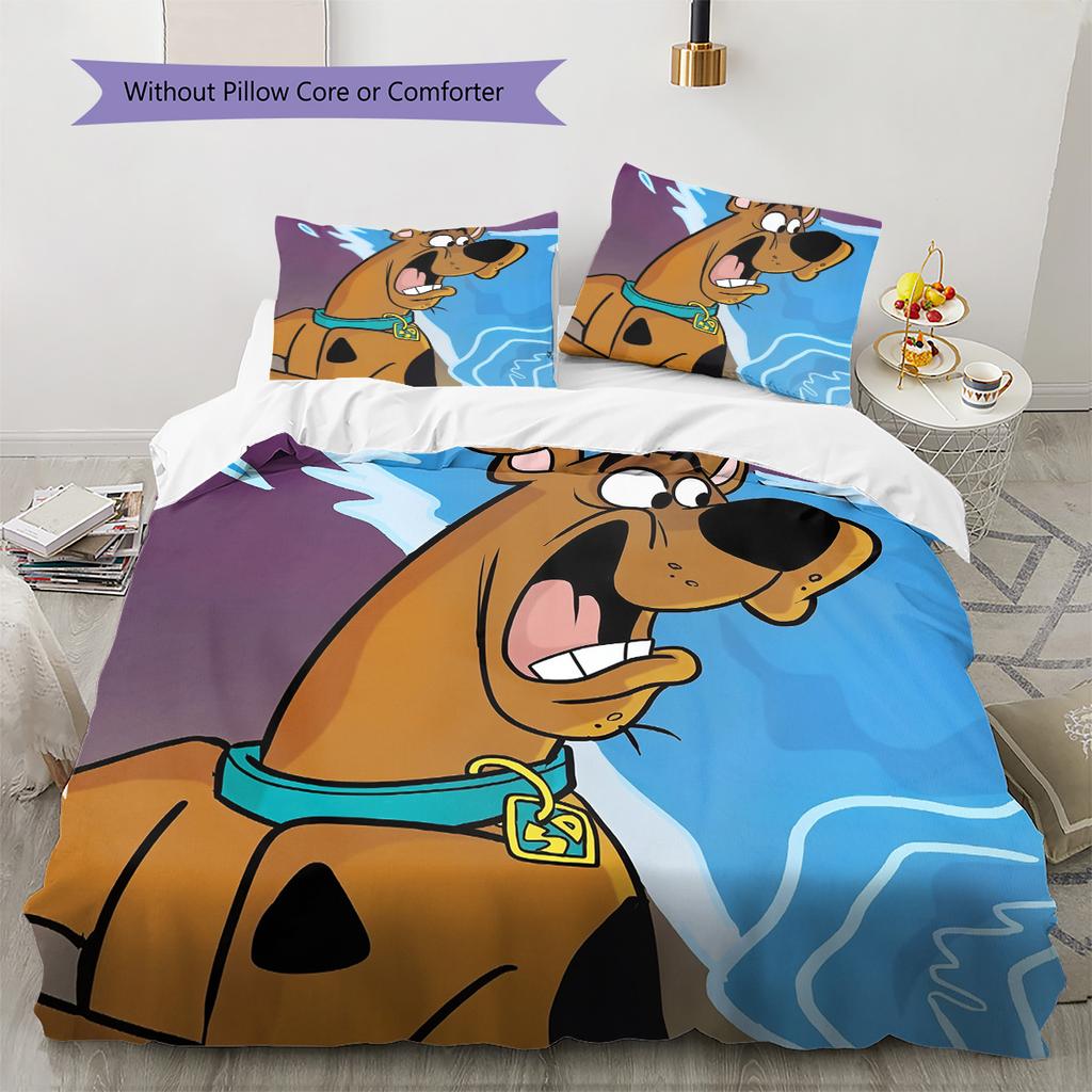 Pościel z wzorem Scooby-Doo Zestaw kołdry Dekoracja domu Prezent (1 * poszwa na kołdrę + 2 * poszewki na poduszki bez rdzenia)