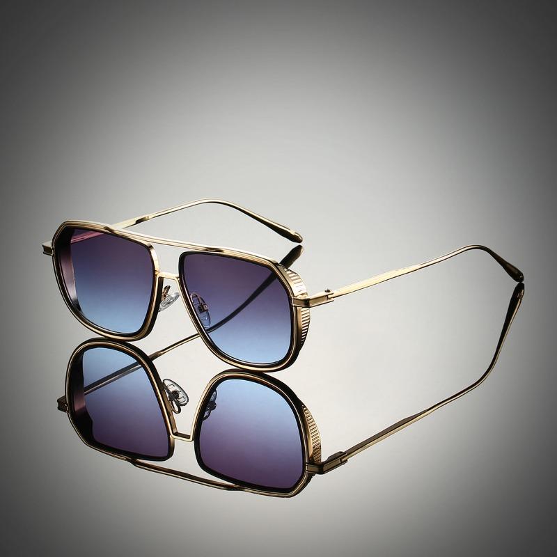Non-polarized Fashion Steam Punk Double Girder Sunglasses Men Women Metal Square High Definition Driving Eyeglasses