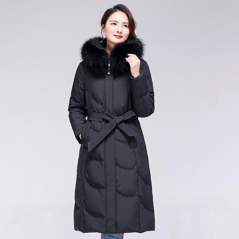 

Стильный пуховик средней длины большого размера с воротником из натурального меха для зрелых женщин 2XL чёрный