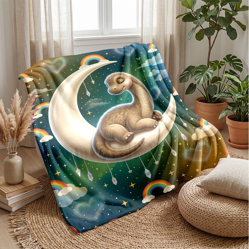 Dinosaur Dreams Crescent Moon blanket Personalized Name Flannel Blanket Soft Cozy Plush Throw for Sofa Bed Lightweight Home Decor
